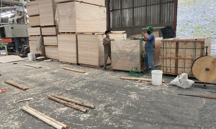 Proses Packing Plywood Sebelum Pengiriman ke Customer